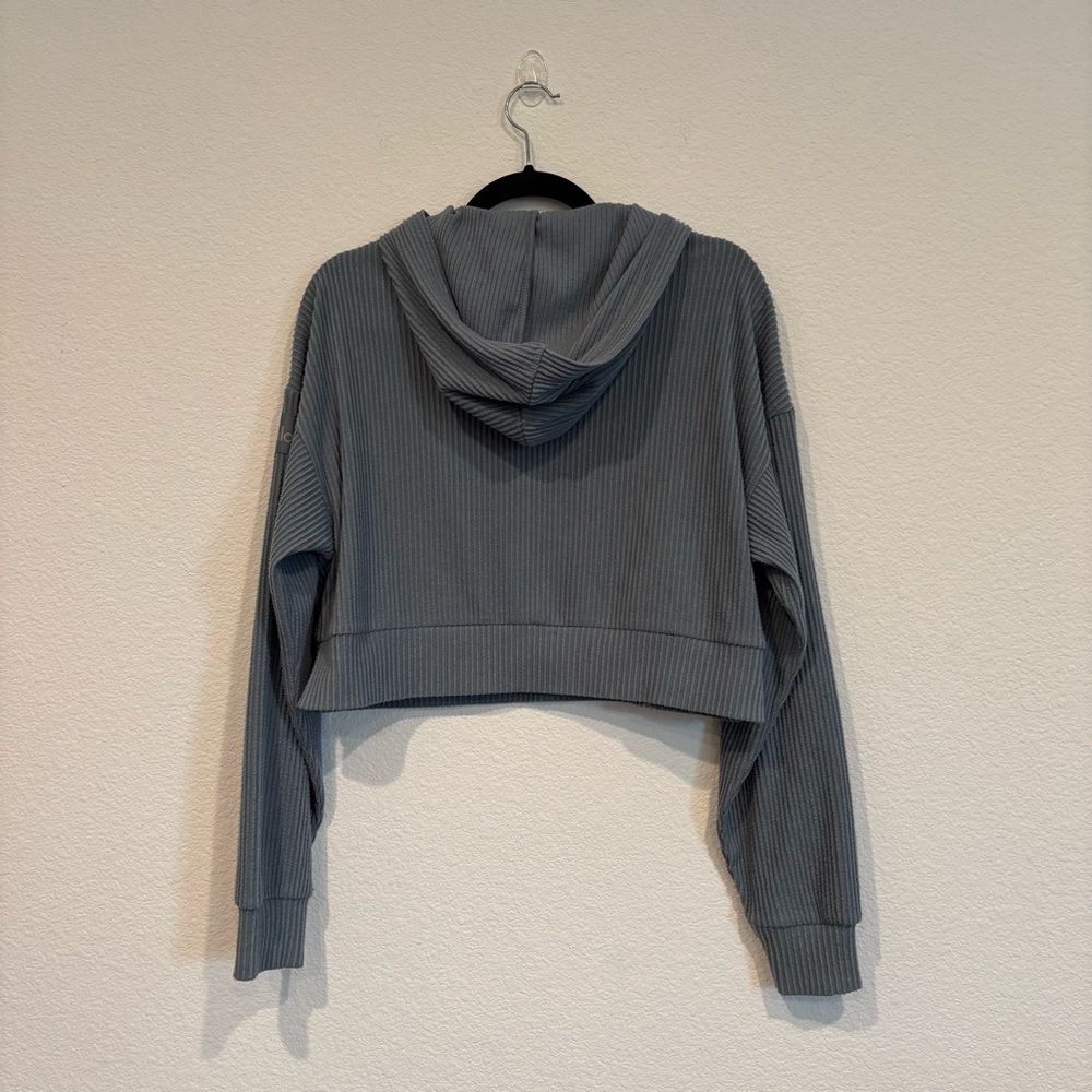 Cropped Ribbed Hoodie Sweater - Gray - Picture 5 of 9